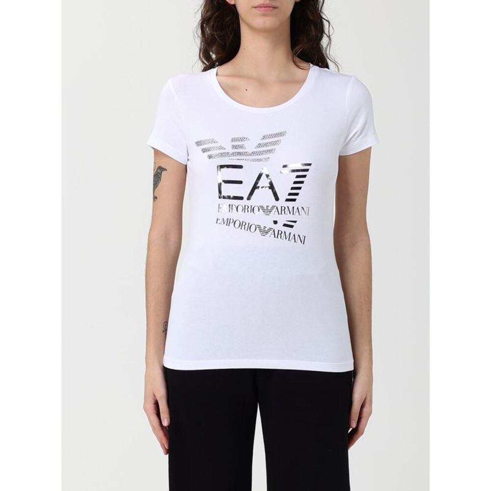 Ea7 Women Cotton T-Shirts With Rhinestone Logo Ea7